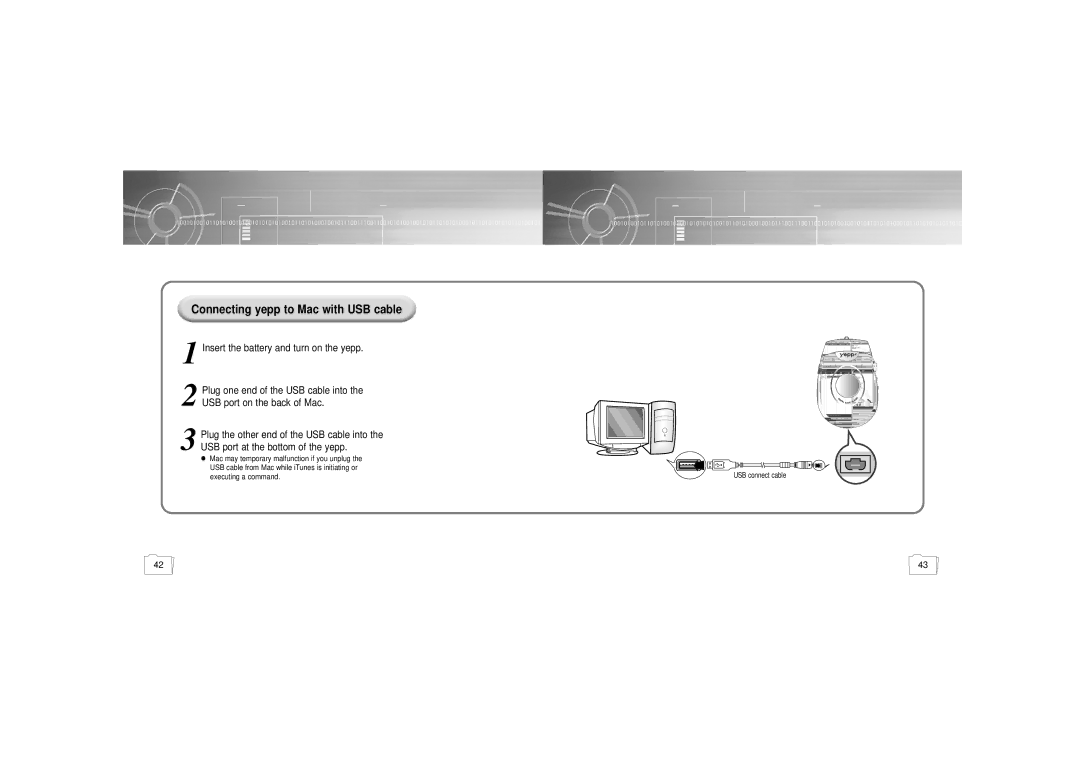 Samsung YP-300 manual Connecting yepp to Mac with USB cable 