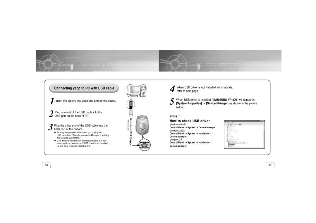 Samsung YP-300 manual NN oo ttee, USB port on the back of PC, USB port at the bottom, Refer to next, Below 