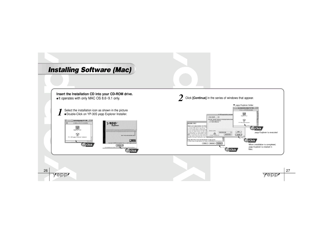 Samsung YP-30SH manual Installing Software Mac, Click Continue in the series of windows that appear 