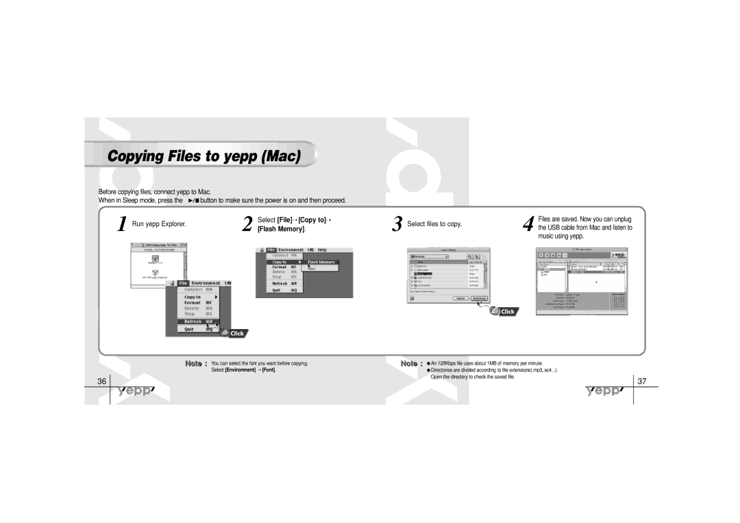 Samsung YP-30SH manual Copying Files to yepp Mac, Run yepp Explorer Select, Select files to copy 