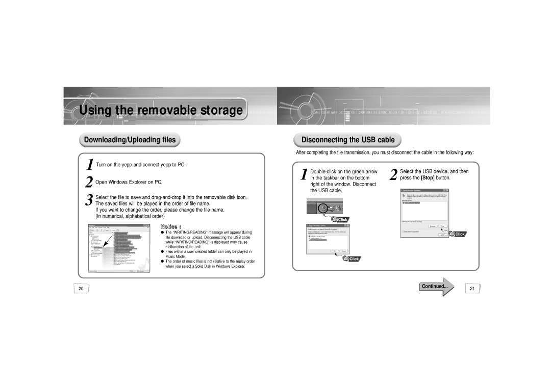 Samsung YP-35 manual Using the removable storage 