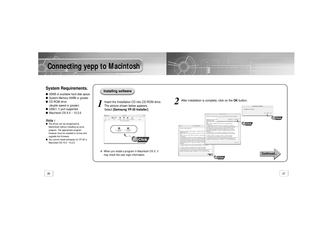 Samsung YP-35 manual Connecting yepp to Macintosh 