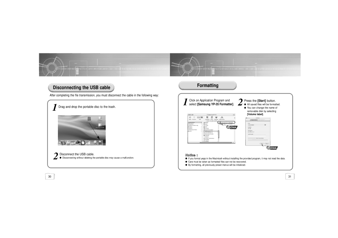 Samsung YP-35 manual Drag and drop the portable disc to the trash 