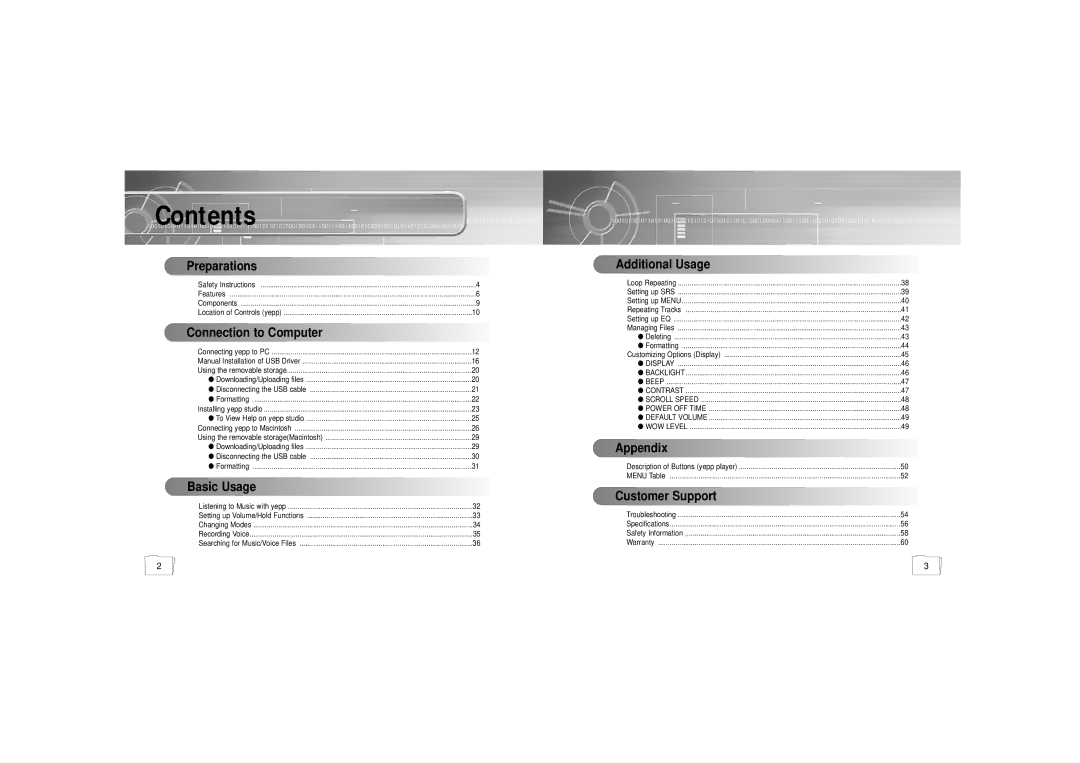 Samsung YP-35 manual Contents 