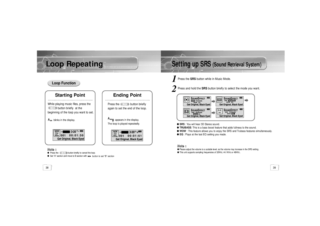 Samsung YP-35 manual Loop Repeating, Loop Function 