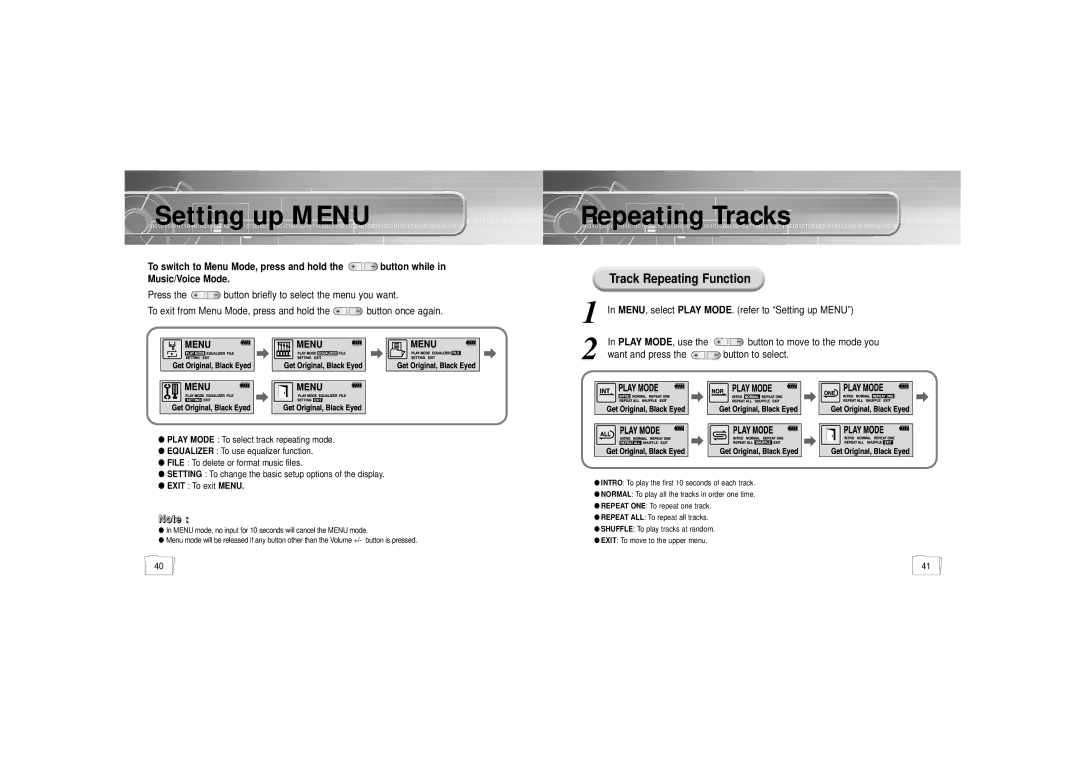 Samsung YP-35 manual Setting up Menu, Repeating Tracks, Track Repeating Function 