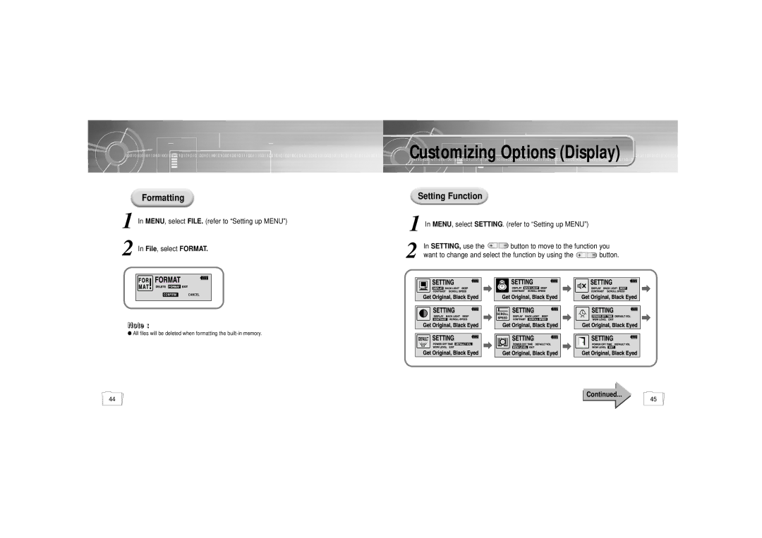 Samsung YP-35 manual Formatting, Setting Function 