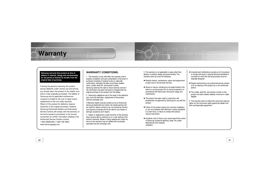 Samsung YP-35 manual Warranty Conditions 