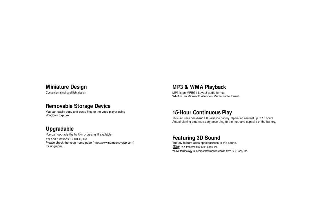 Samsung YP-35 manual Miniature Design 