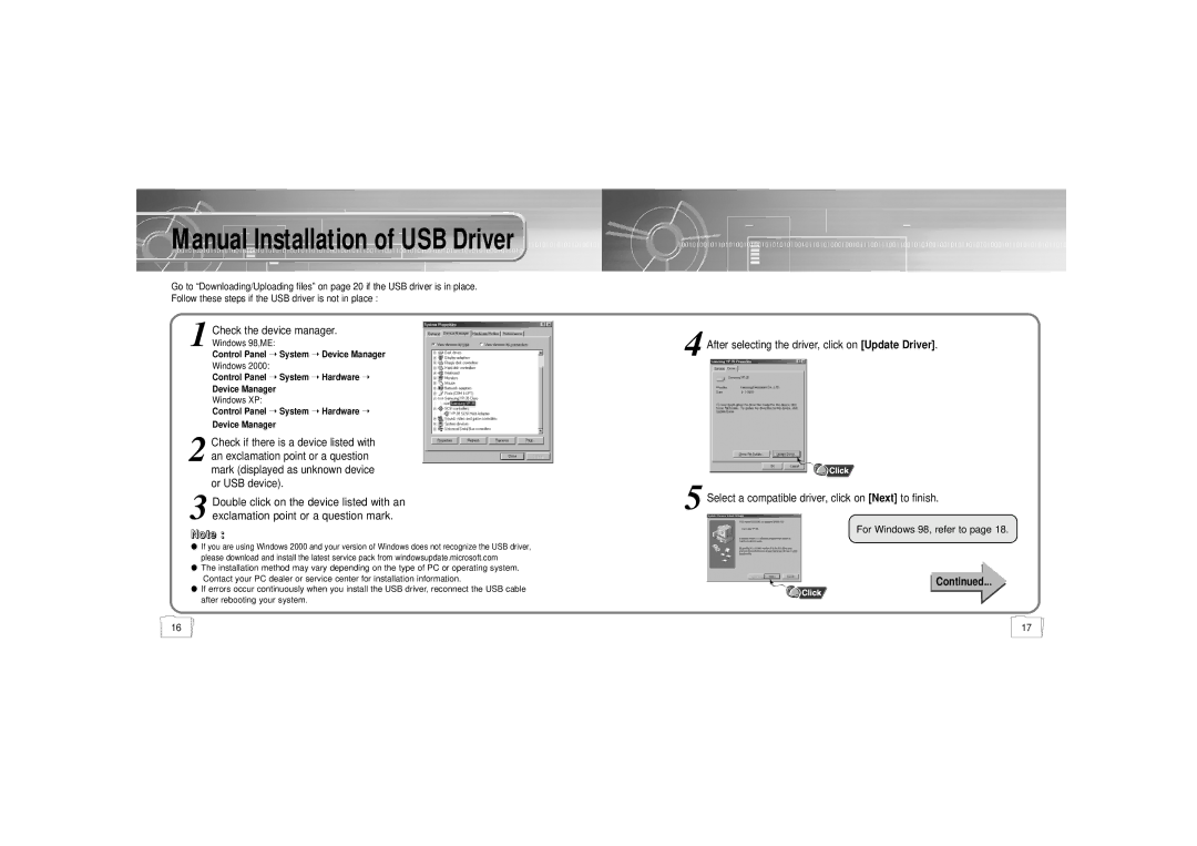 Samsung YP-35H/ELS2 manual Manual Installation of USB Driver 