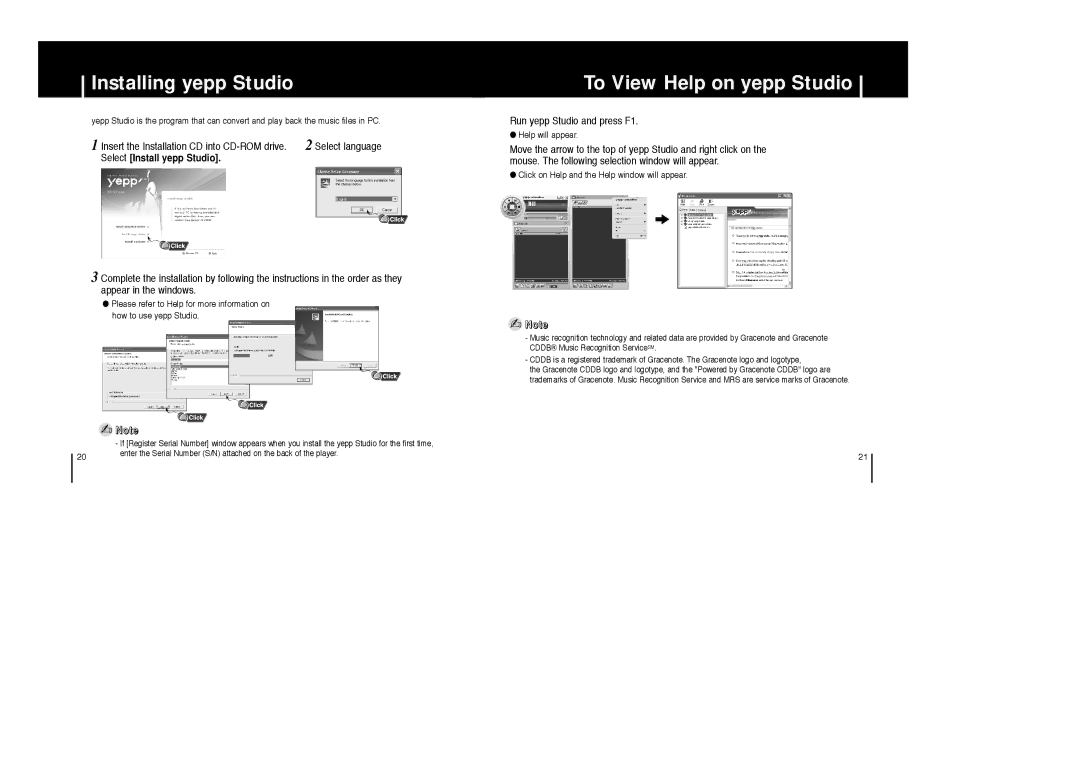 Samsung YP-53V/REE, YP-53Z/ELS manual Installing yepp Studio, To View Help on yepp Studio, Run yepp Studio and press F1 