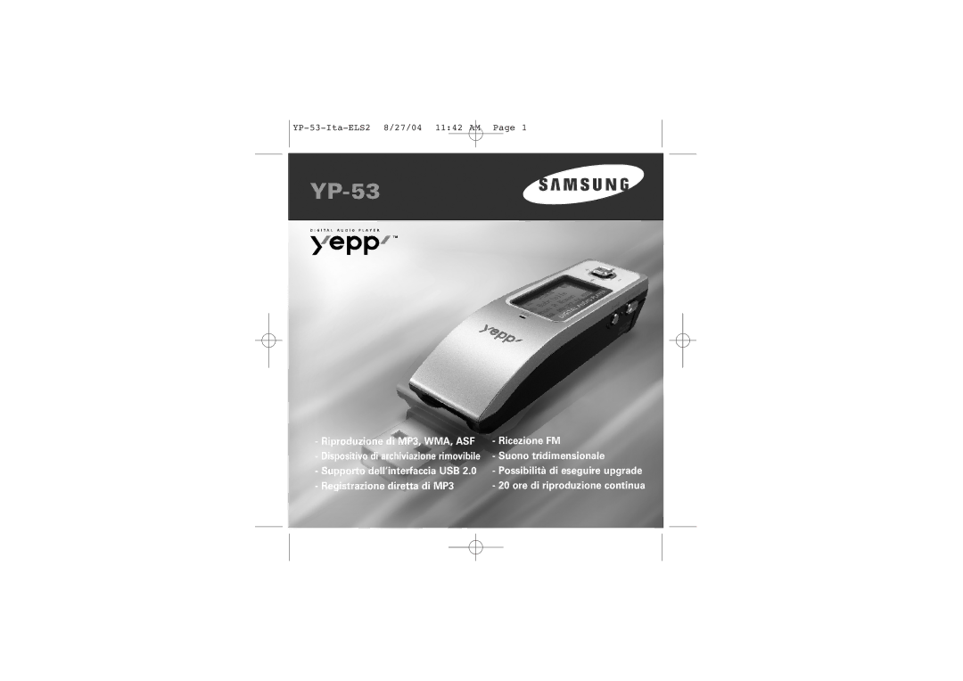 Samsung YP-53V/ELS, YP-53Z/ELS, YP-53V/XFO, YP-53X/ELS, YP-53V/REE manual Riproduzione di MP3, WMA, ASF Ricezione FM 