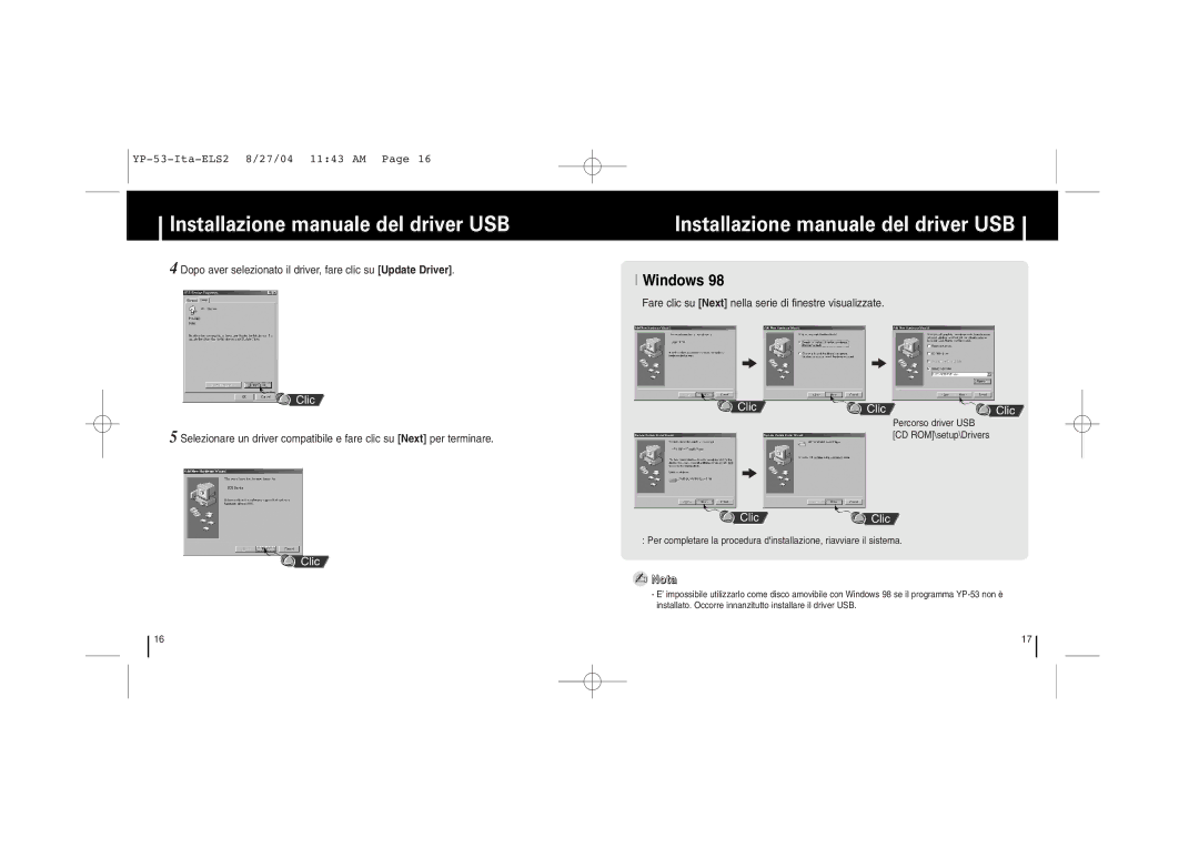 Samsung YP-53V/XFO, YP-53Z/ELS, YP-53V/ELS, YP-53X/ELS Windows, Dopo aver selezionato il driver, fare clic su Update Driver 