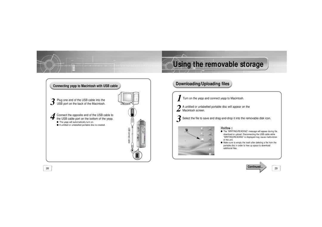 Samsung YP-55 manual Connecting yepp to Macintosh with USB cable 