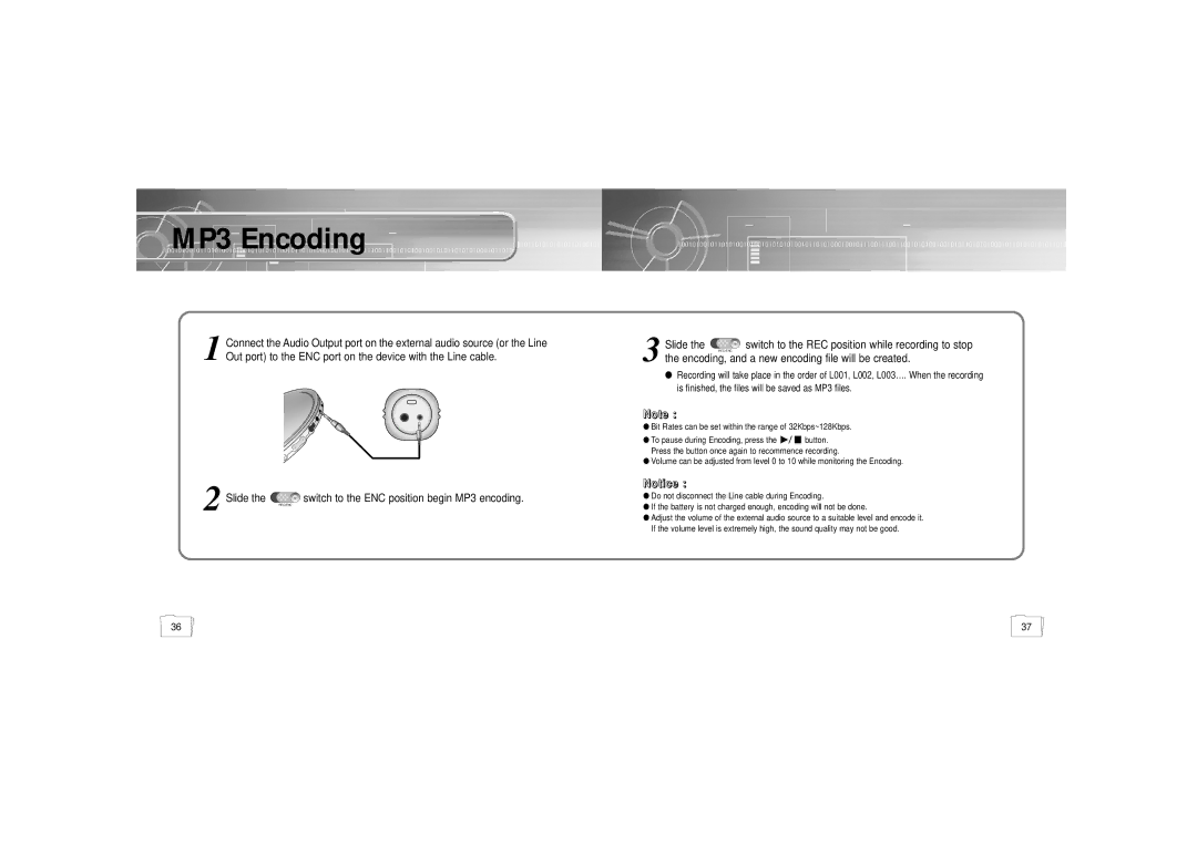 Samsung YP-55 manual MP3 Encoding 