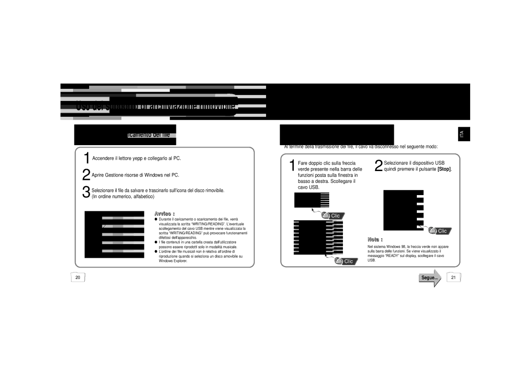 Samsung YP55X1/ELS, YP-55H/ELS2, YP-55H/ELS1 manual Disconnessione del cavo USB, Avviso 