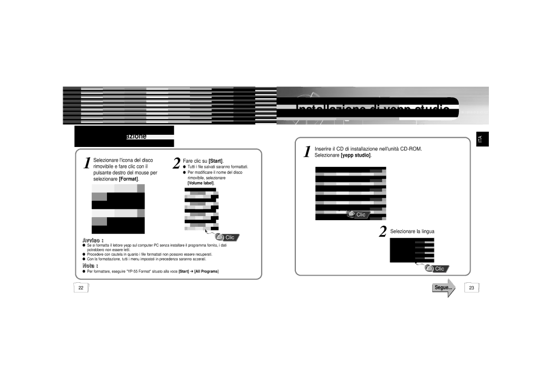 Samsung YP-55H/ELS2, YP-55H/ELS1, YP55X1/ELS manual Formattazione, Fare clic su Start 