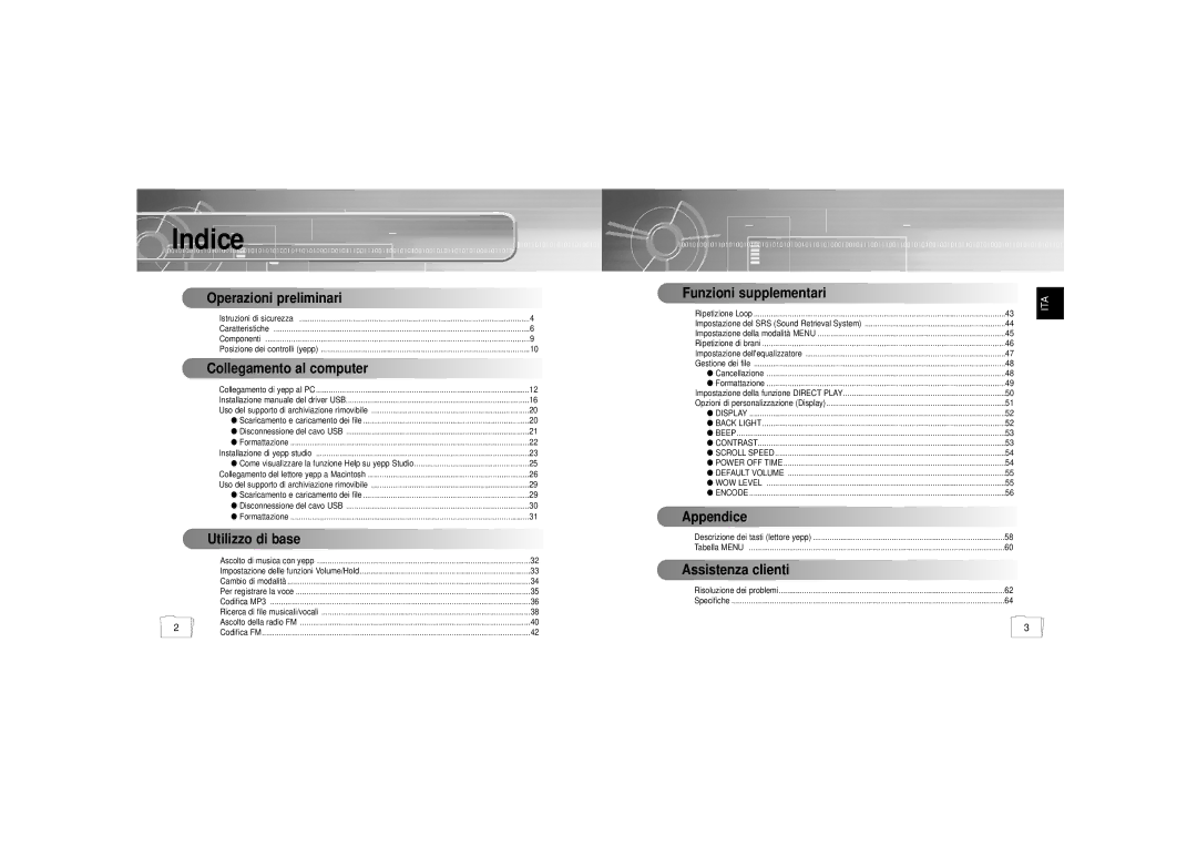 Samsung YP55X1/ELS, YP-55H/ELS2, YP-55H/ELS1 Operazioni preliminari, Funzioni supplementari, Appendice, Assistenza clienti 