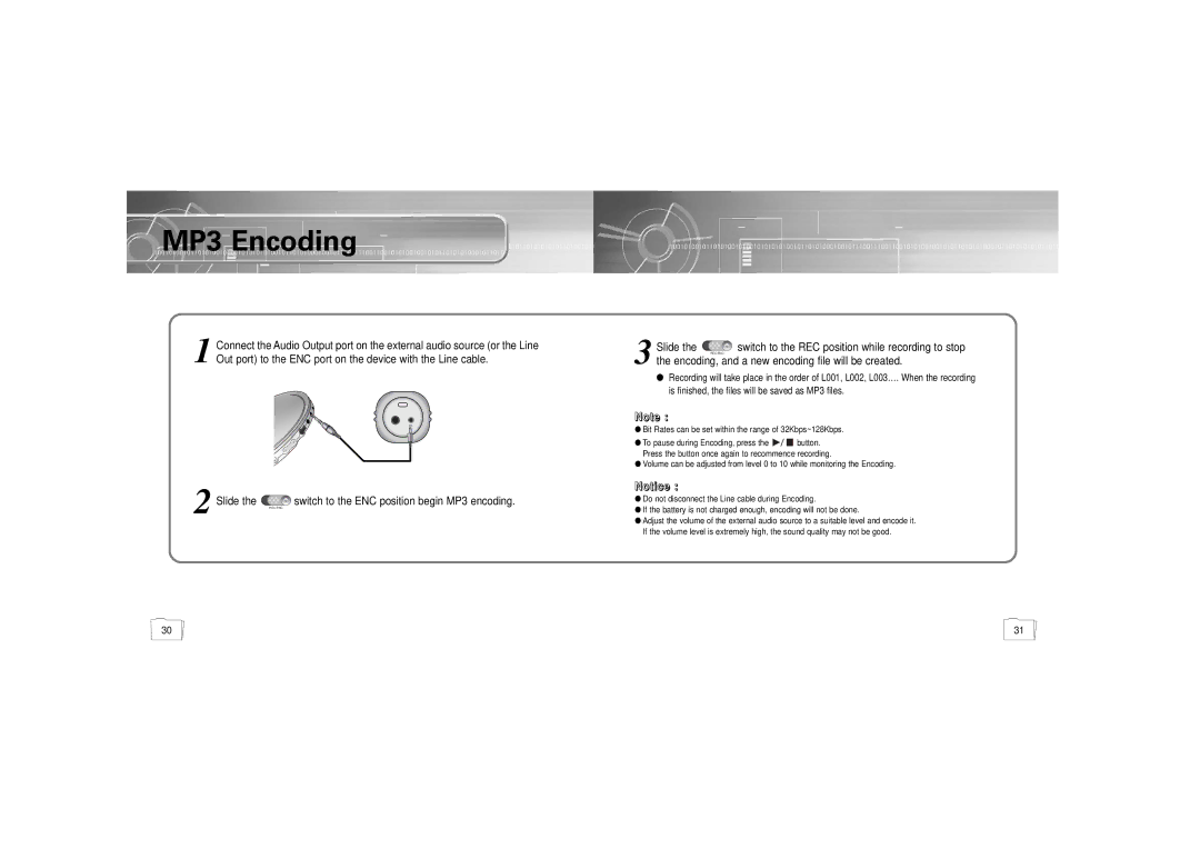 Samsung YP-55V/ELS2, YP-55H/ELS2, YP-55H/ELS1 manual MP3 Encoding, NNoottiiccee 