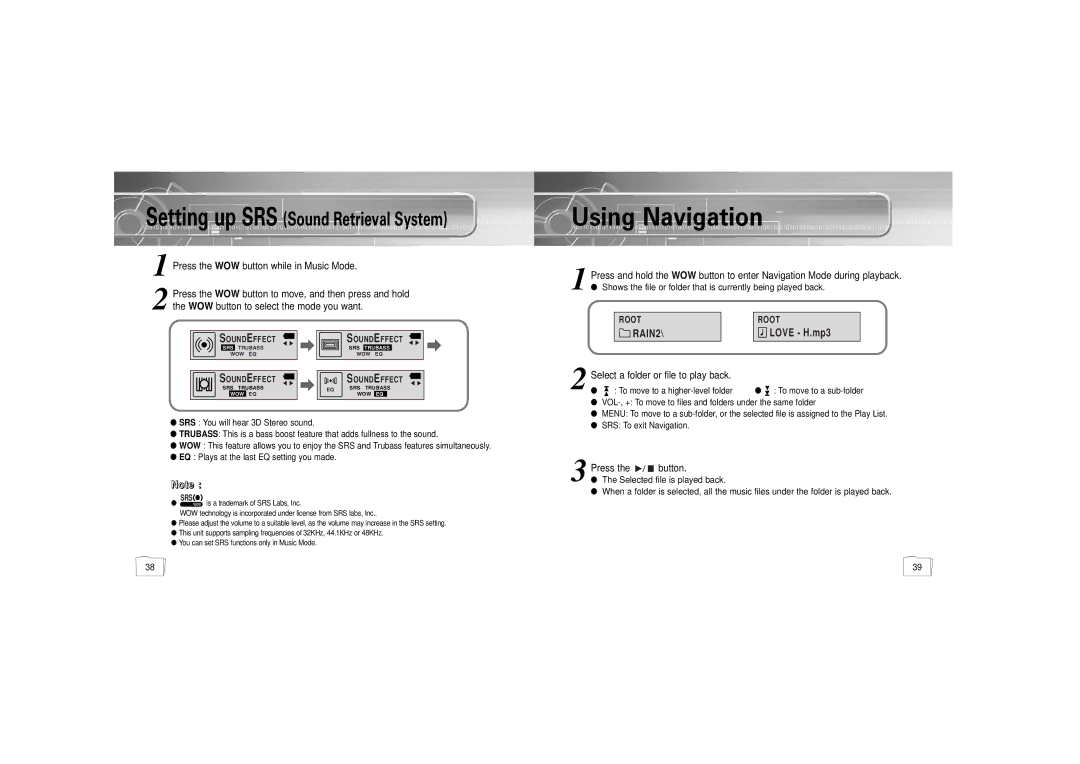 Samsung YP-55H/ELS2, YP-55V/ELS2, YP-55H/ELS1 manual Using Navigation 