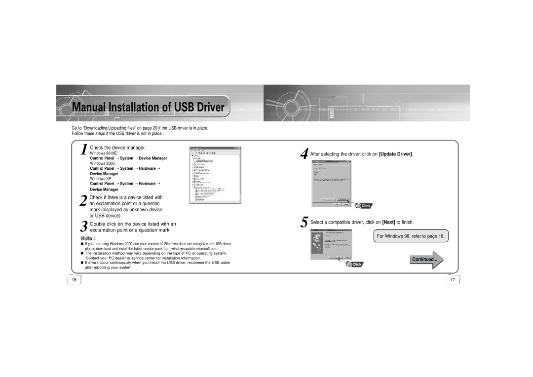 Samsung YP-55H/ELS2, YP-55V/ELS2, YP-55H/ELS1 manual Manual Installation of USB Driver 