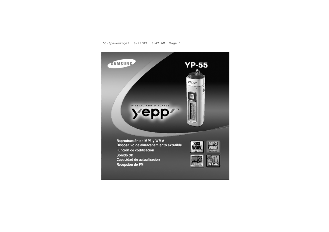 Samsung YP-55V/ELS2, YP-55H/ELS2 manual Spa-europe2 9/22/03 847 AM 