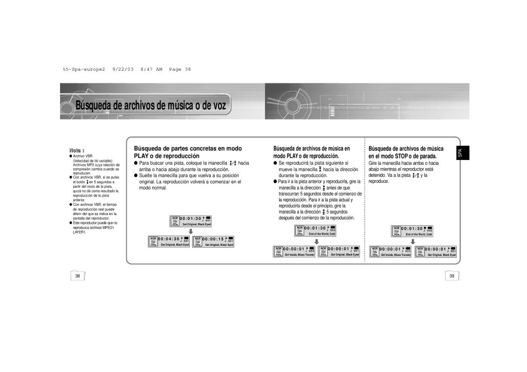 Samsung YP-55H/ELS2, YP-55V/ELS2 manual Búsqueda de archivos de música o de voz 