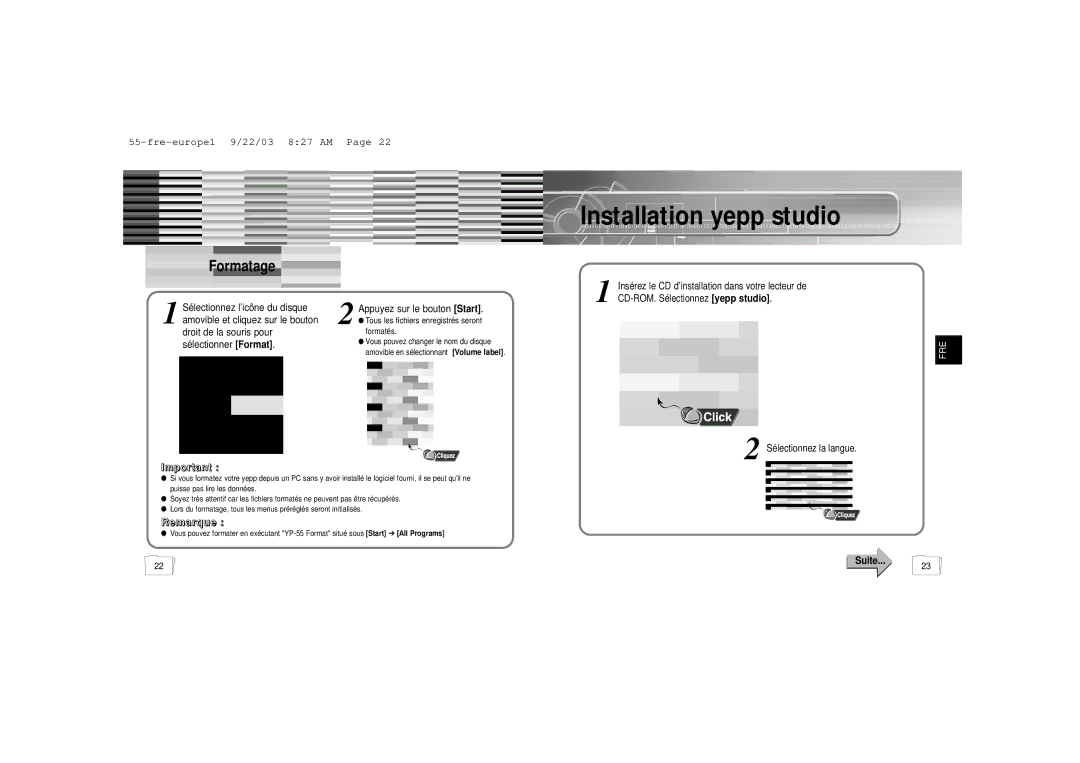 Samsung YP-55V/ELS1, YP-55H/ELS2 Formatage, Sélectionnez l’icône du disque, Droit de la souris pour, Sélectionner Format 