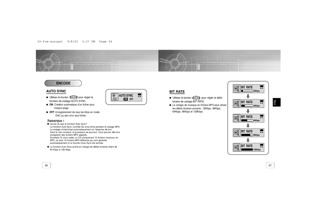 Samsung YP-55H/ELS1, YP-55H/ELS2, YP56V1/ELS, YP-55V/ELS1, YP-55V/ELS2 manual Encode, Auto Sync 