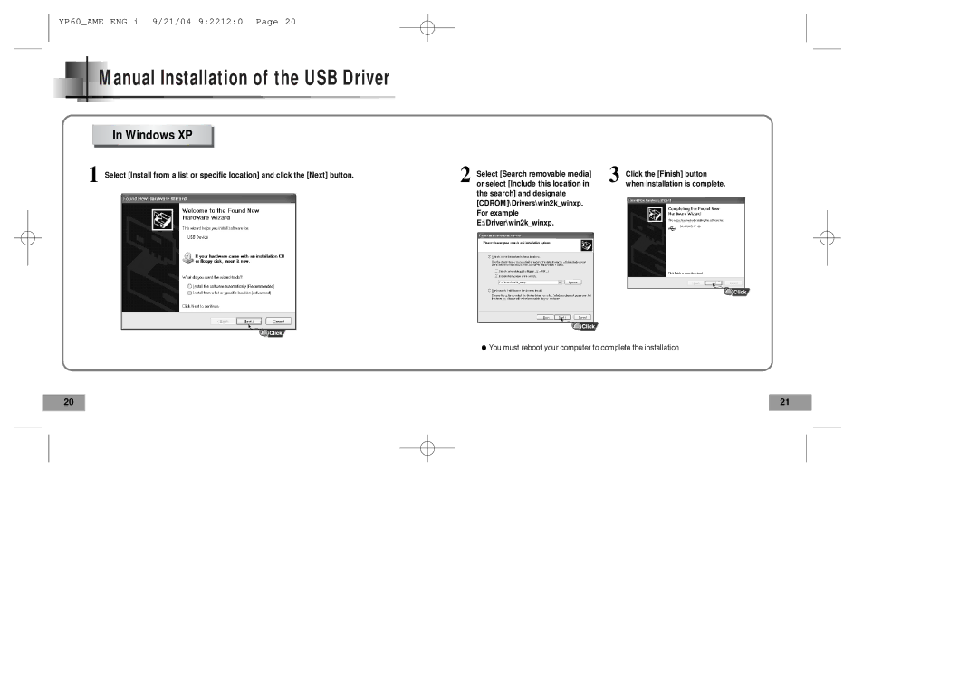 Samsung YP-60 manual Windows XP, Or select Include this location 