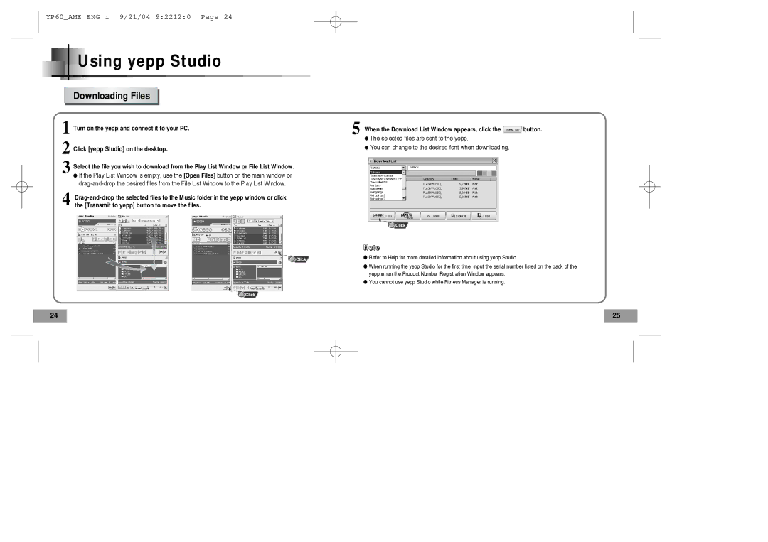 Samsung YP-60 manual Using yepp Studio, Downloading Files 