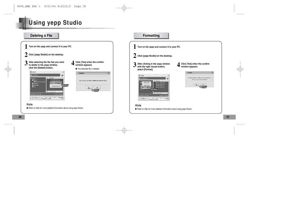 Samsung YP-60 manual Deleting a File, Formatting 