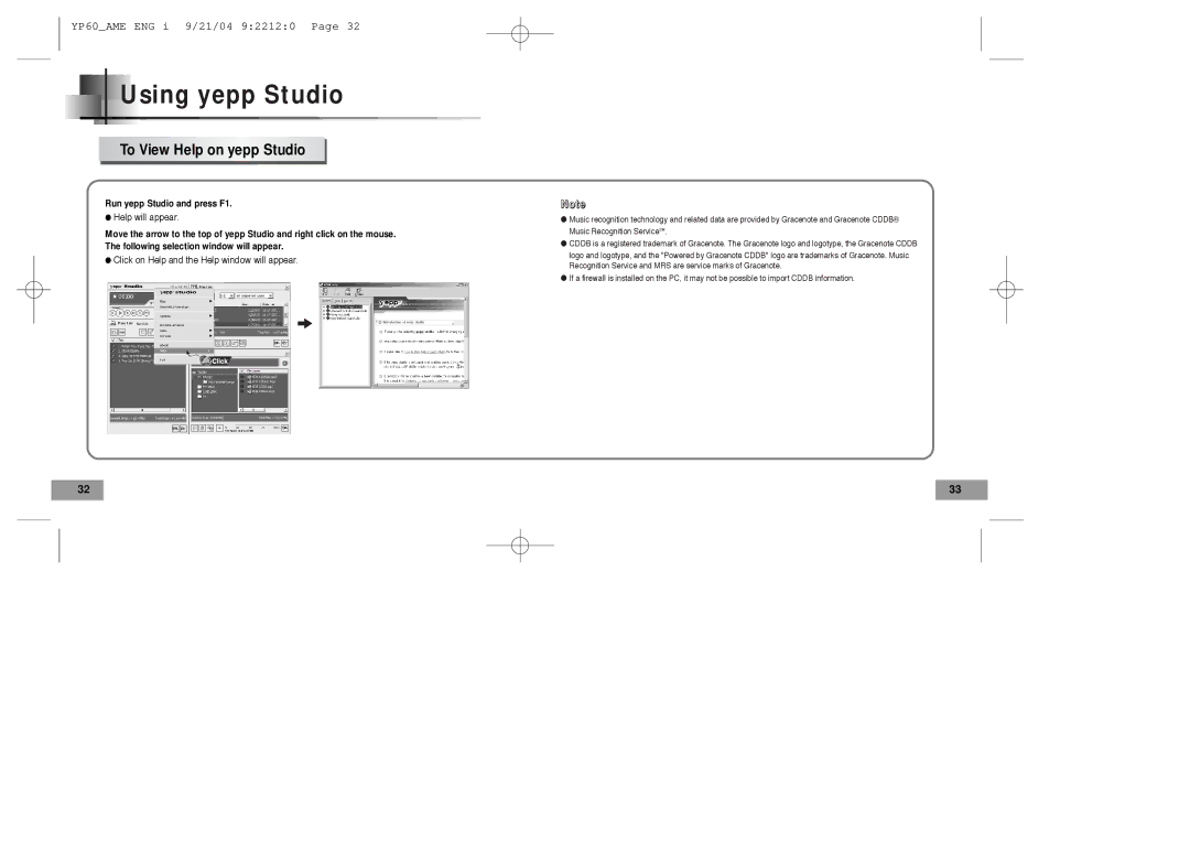 Samsung YP-60 manual To View Help on yepp Studio 