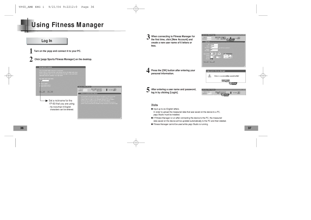 Samsung YP-60 manual Using Fitness Manager, Log 