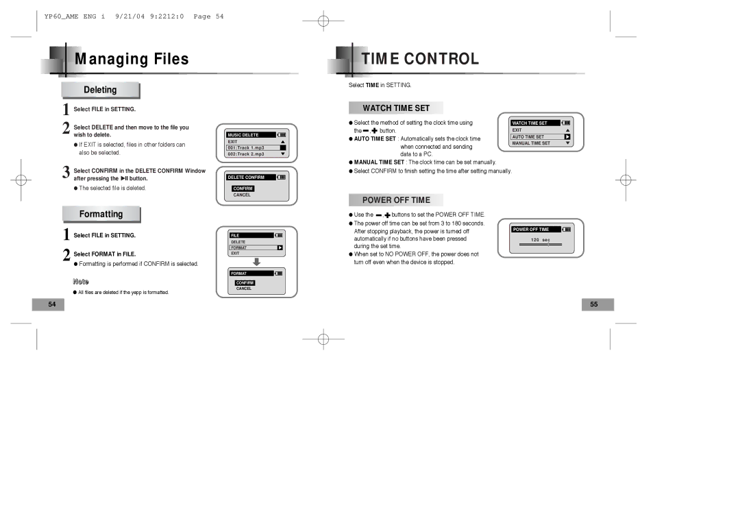 Samsung YP-60 manual Managing Files, Deleting 