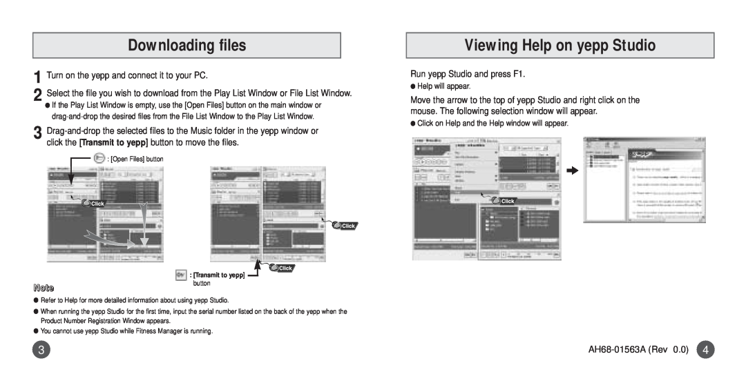 Samsung YP-60 manual Downloading files, Viewing Help on yepp Studio 