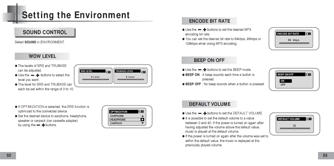 Samsung YP-60H/XSG, YP-60V/HAO, YP-60H/AAW, YP-60V/XSG, YP-60V/XSV, YP60V/REE, YP-60V/SAM manual Sound Control 