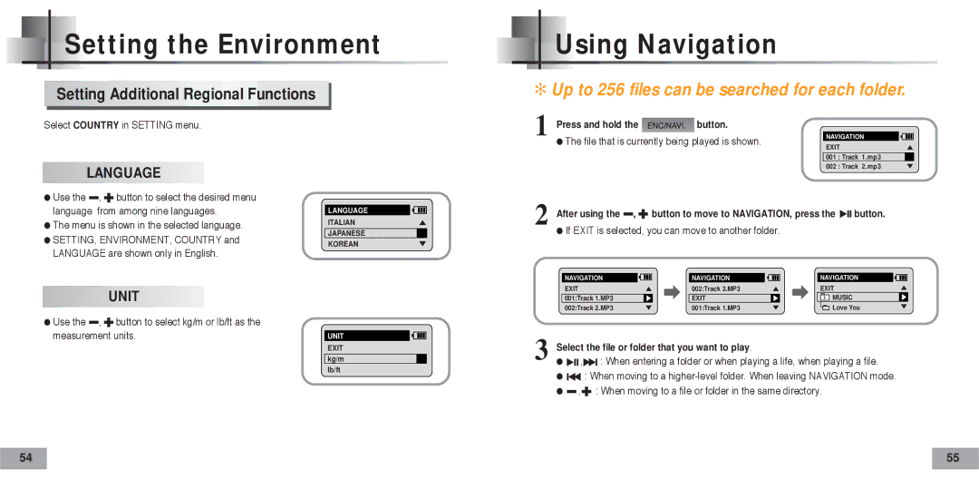 Samsung YP-60V/XSG, YP-60V/HAO, YP-60H/AAW Setting the Environment Using Navigation, Setting Additional Regional Functions 