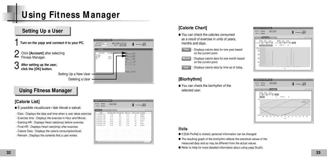 Samsung YP60V2/ELS, YP-60V, YP60V1/ELS manual Setting Up a User, Using Fitness Manager 