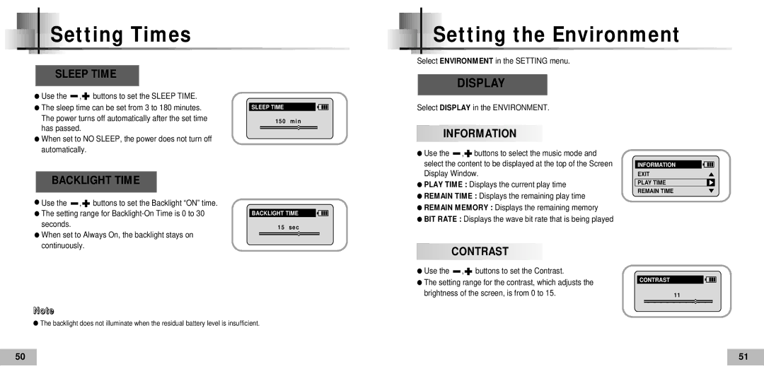 Samsung YP60V2/ELS, YP-60V, YP60V1/ELS manual Setting the Environment, Information, Contrast 