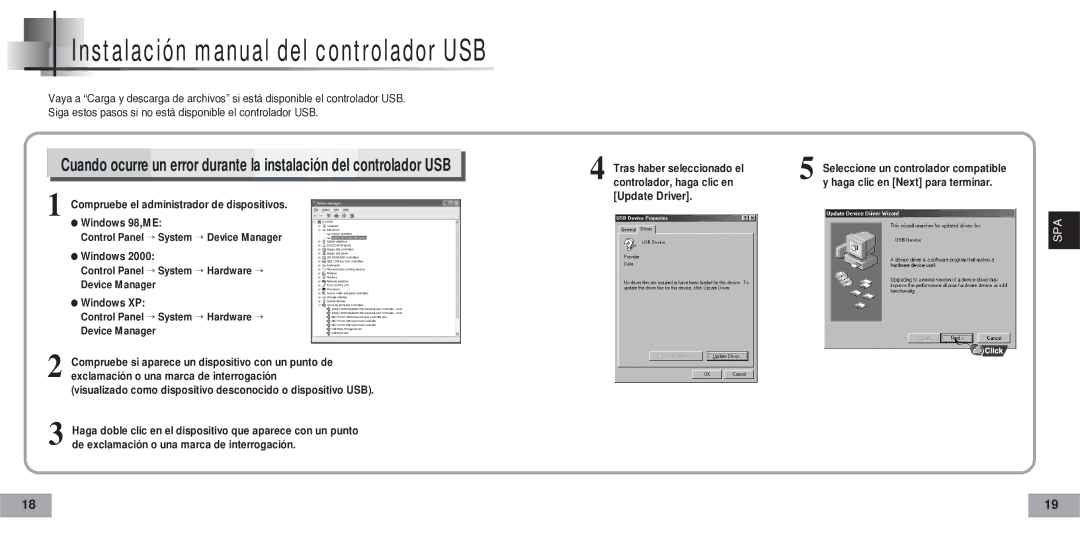 Samsung YP-60V, YP60V2/ELS Instalación manual del controlador USB 