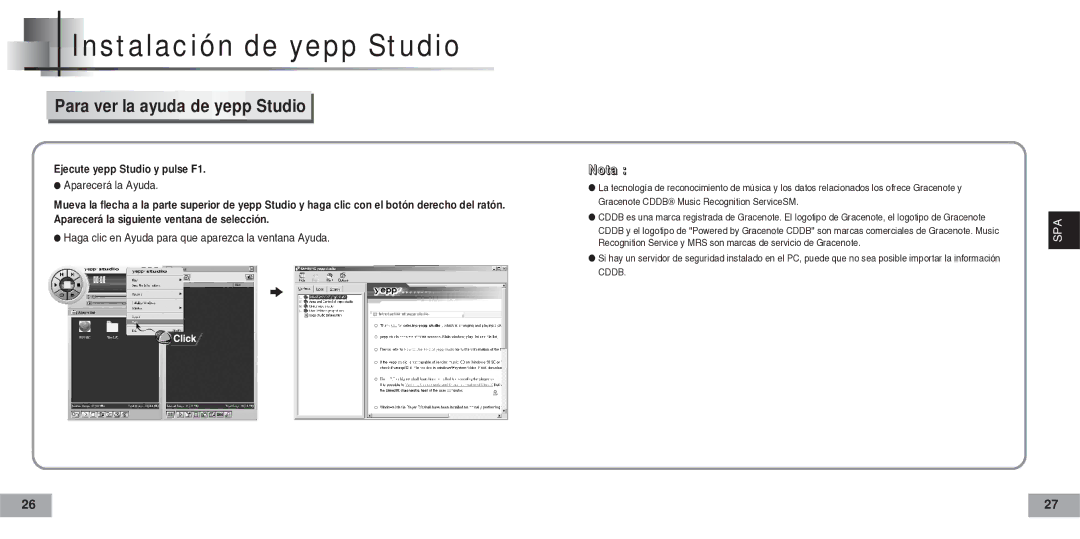 Samsung YP-60V, YP60V2/ELS manual Para ver la ayuda de yepp Studio 