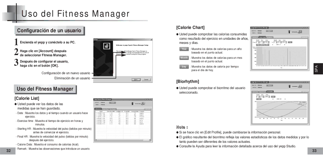 Samsung YP60V2/ELS, YP-60V manual Configuración de un usuario, Uso del Fitness Manager 