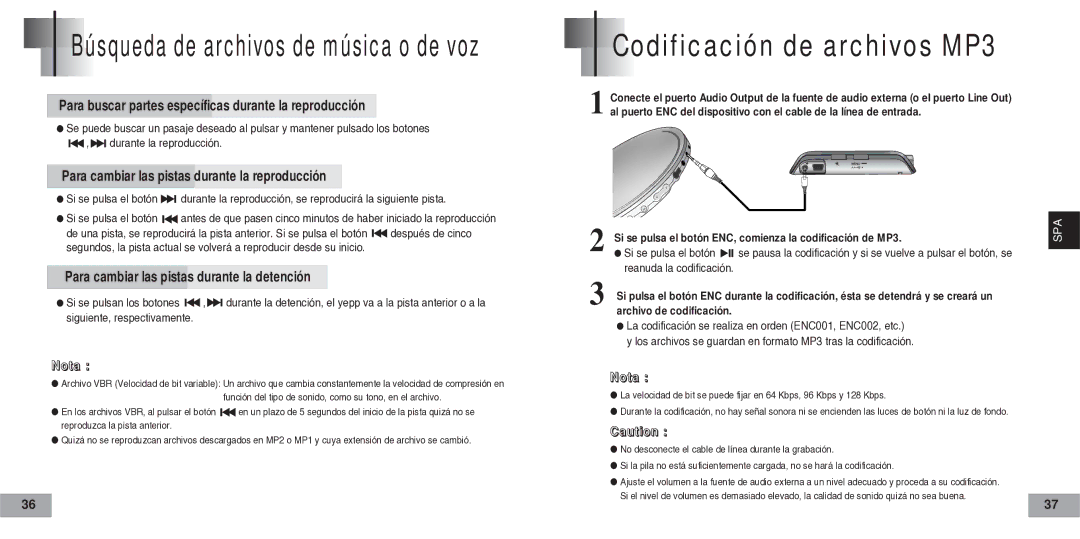 Samsung YP60V2/ELS, YP-60V manual Codificación de archivos MP3 