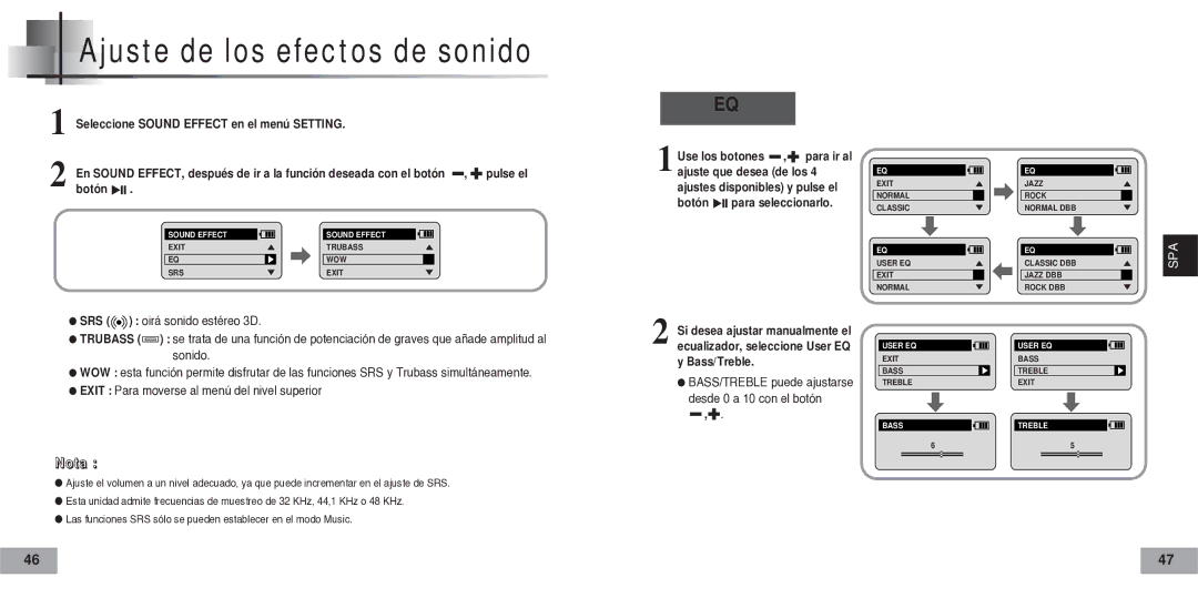 Samsung YP-60V, YP60V2/ELS manual Ajuste de los efectos de sonido, Botón 