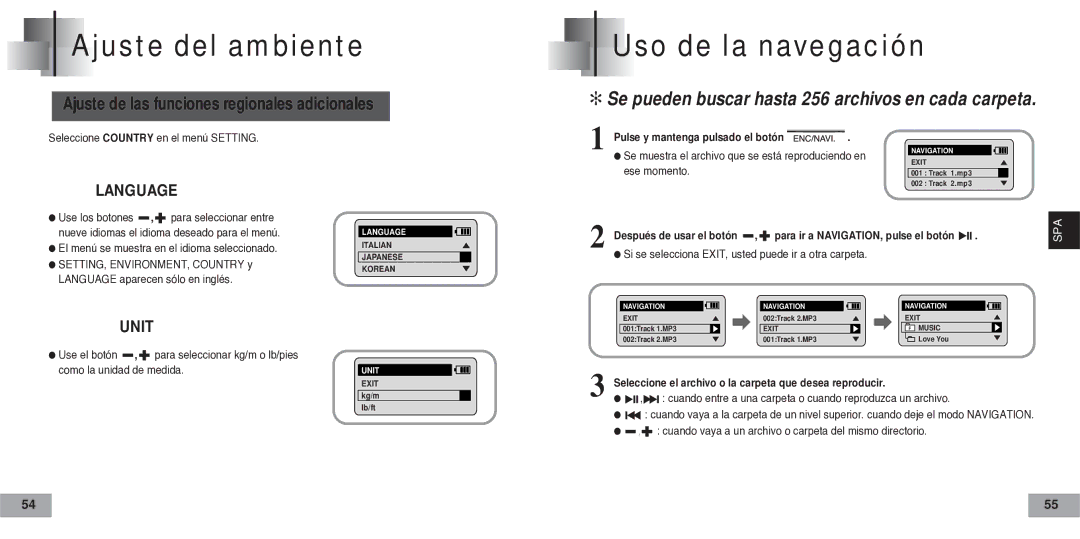 Samsung YP-60V, YP60V2/ELS manual Uso de la navegación, Ajuste de las funciones regionales adicionales 