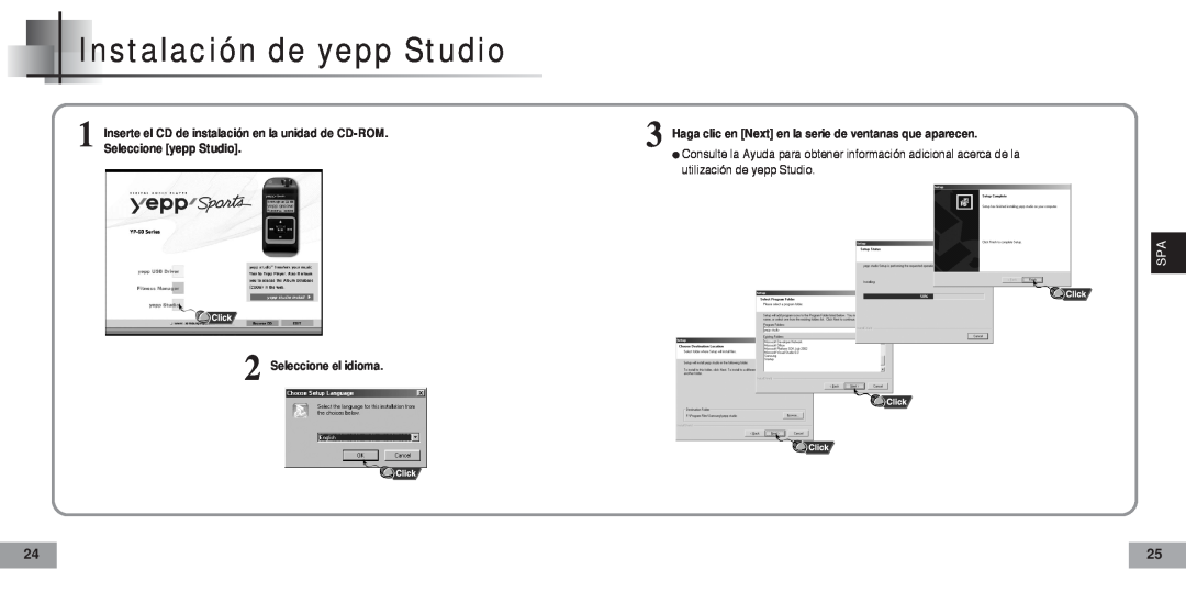 Samsung YP60V2/ELS, YP-60V manual Instalación de yepp Studio, Seleccione yepp Studio, Seleccione el idioma 