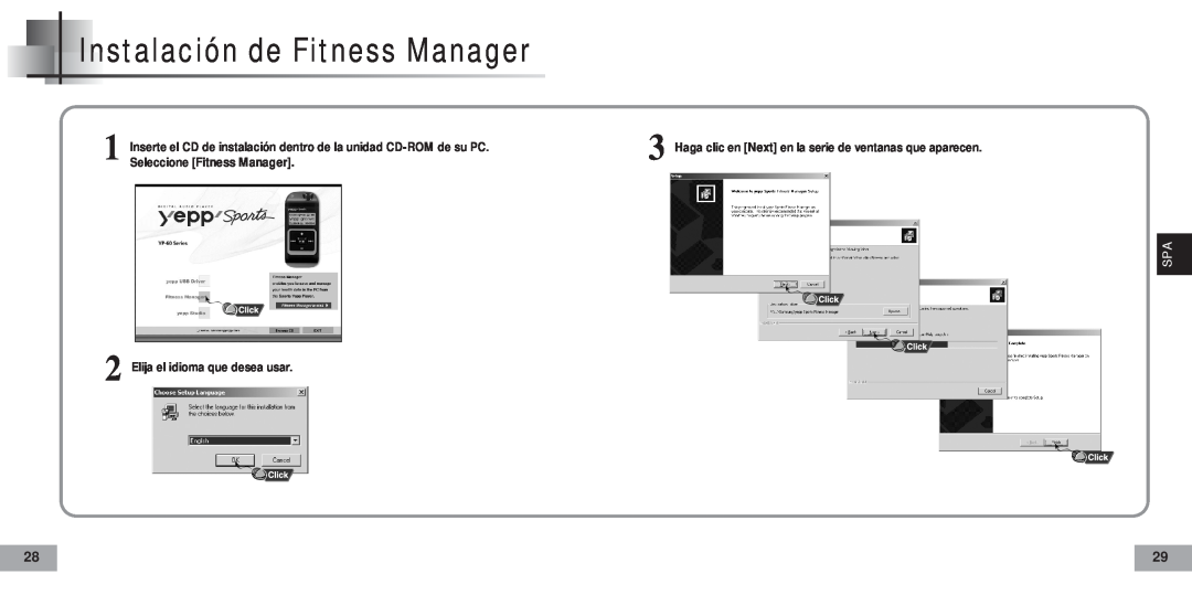 Samsung YP60V2/ELS, YP-60V manual Instalación de Fitness Manager, Seleccione Fitness Manager, Elija el idioma que desea usar 