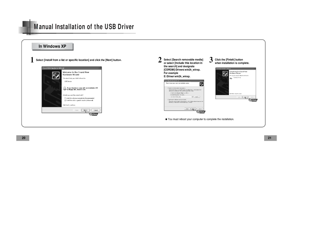 Samsung YP-60V manual Windows XP, Or select Include this location 