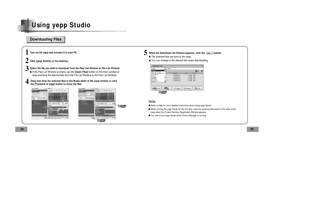 Samsung YP-60V manual Using yepp Studio, Downloading Files 